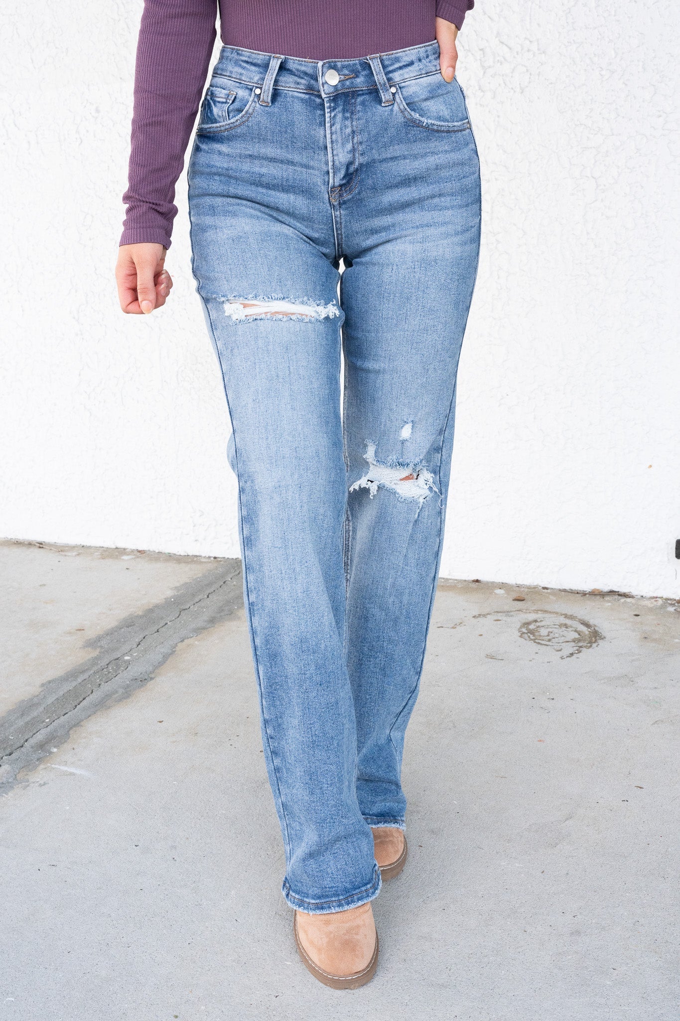 Impressed By Risen - High Rise Wide Leg Ripped Jeans