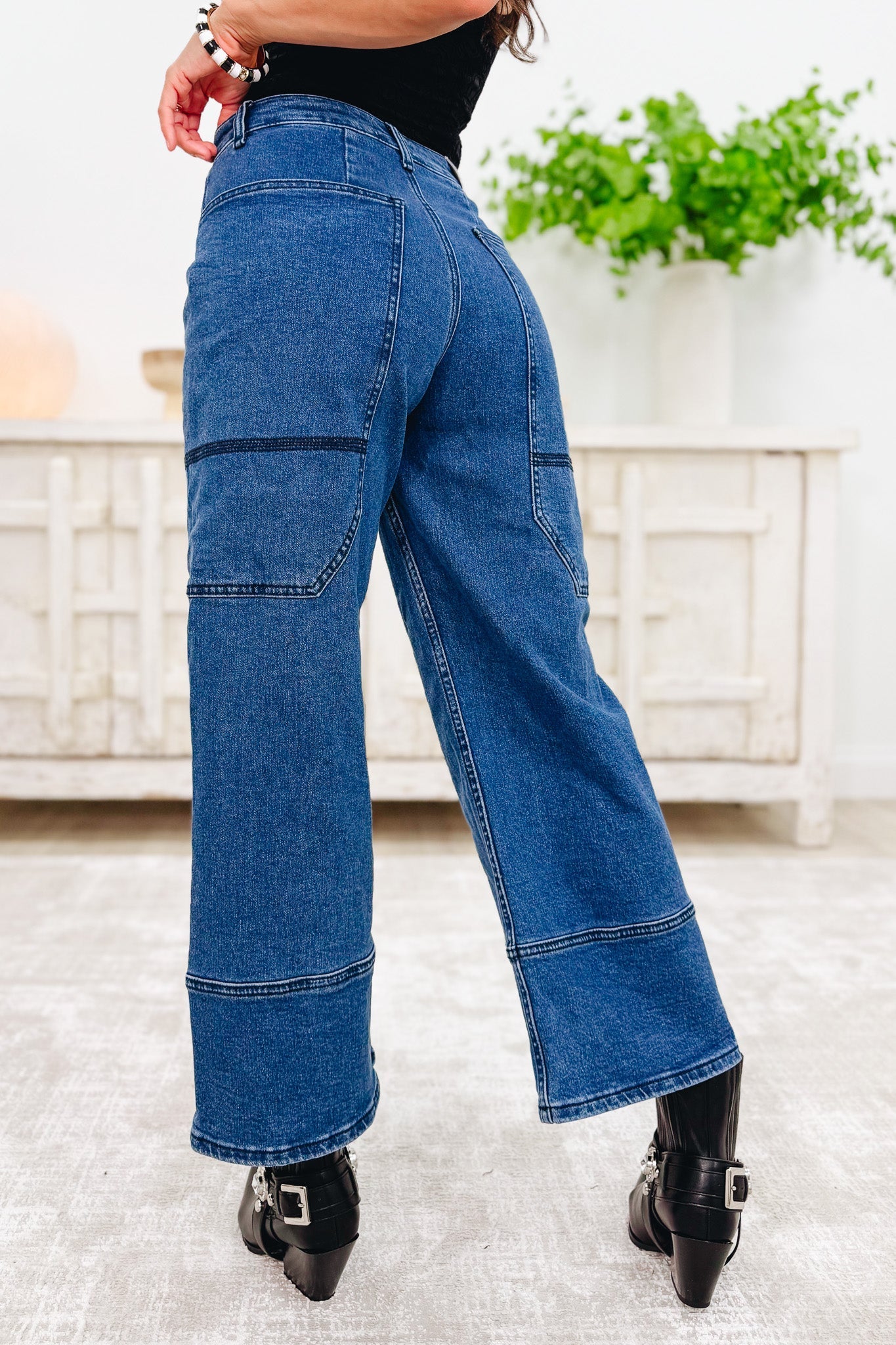 Unique Apparel By Saige Denim - Wide Leg Utility Jeans - Dark