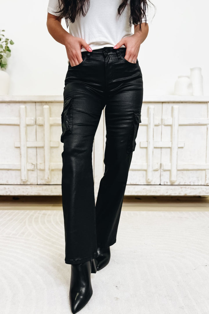 After Hours By Vervet - High Rise Coated Cargo Dad Jeans - By Alexa Rae