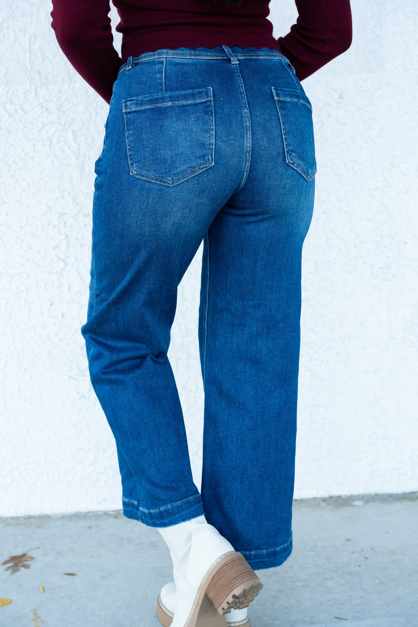 Hips Don't Lie By Risen - High Rise Tummy Control Crop Wide Leg Jeans- Dark