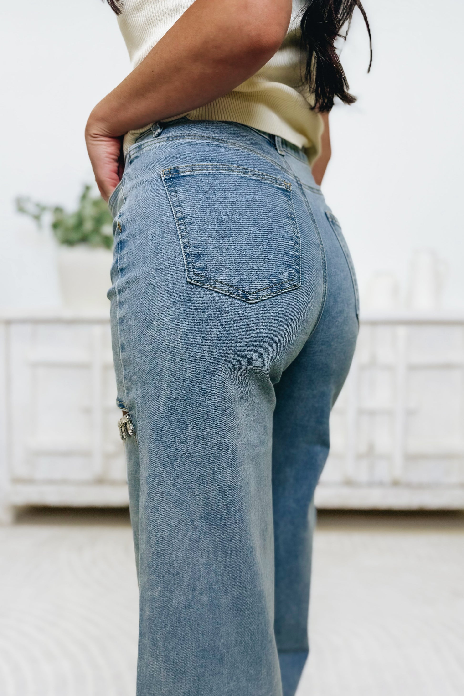 Crystal Cut By Blue B. - Mid Rise Crystal Slit Wide Leg Jeans - 2 Colors!