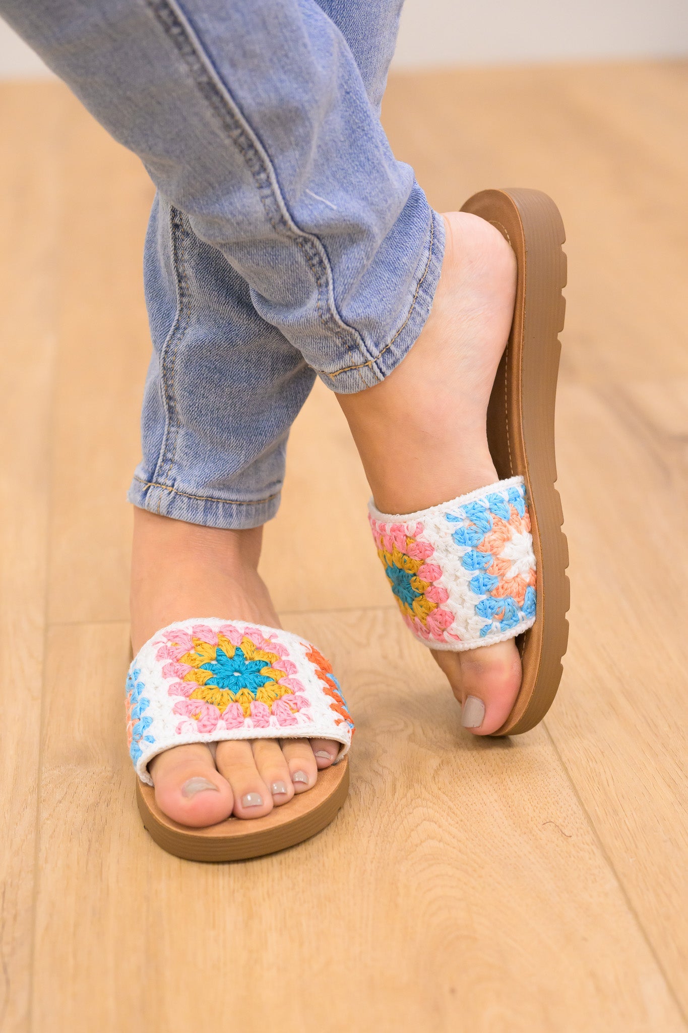 Forever Granny Square Crochet Sandal - White