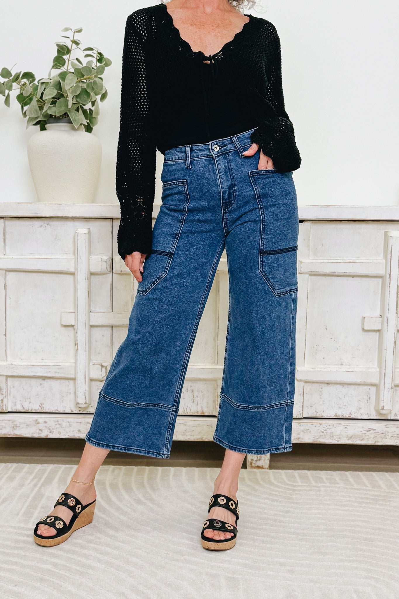 Unique Apparel By Saige Denim - Wide Leg Utility Jeans - Dark