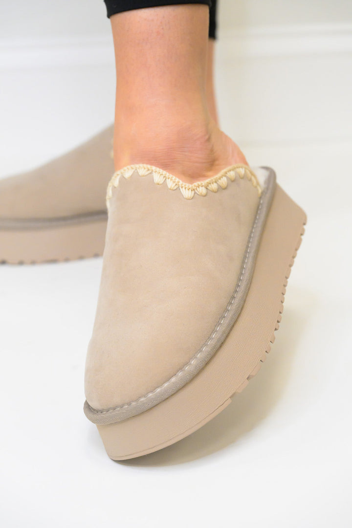 Biscotti Sherpa Platform Slip Ons - Light Grey