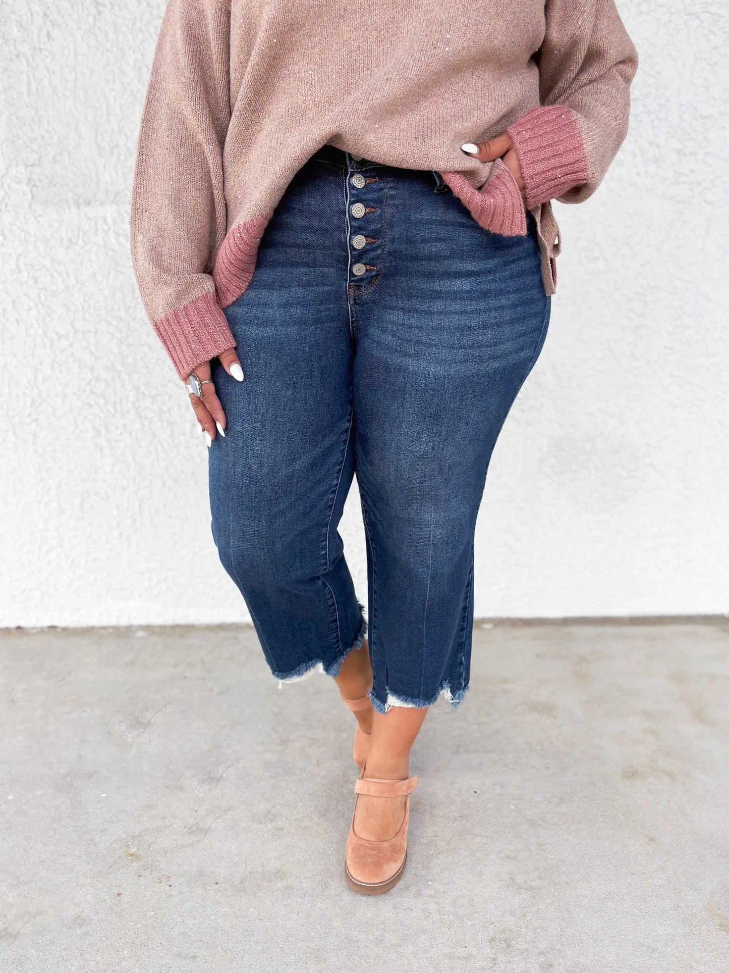 FanFest By Judy Blue - High Rise Button Fly Crop Wide Leg Jeans