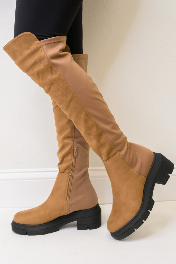 Midnight Lug Sole High Knee Boots - Light Brown