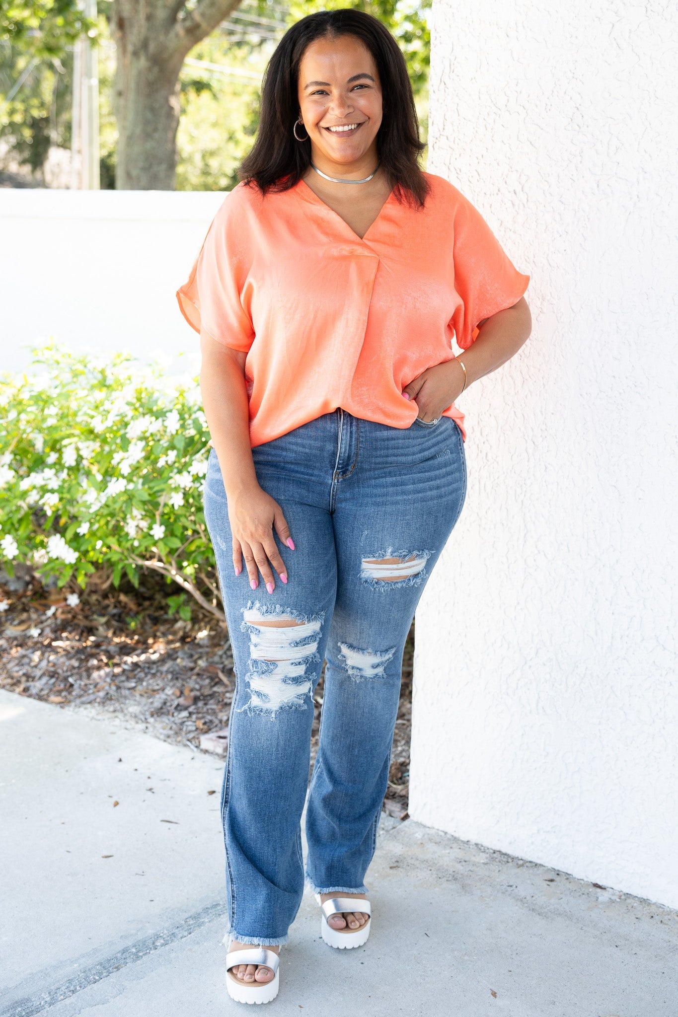 Judy Blue Keep Holding On High Rise Distressed Frayed Hem Bootcut Jeans