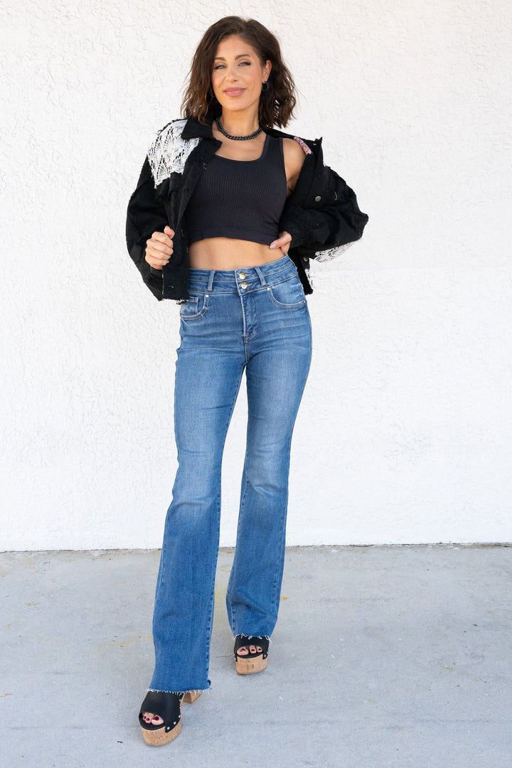 Sassy & Classy By Risen - High Rise Bootcut Double Button Jeans