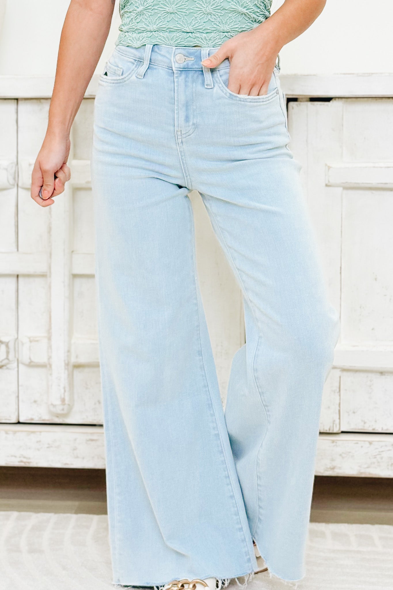 It Would Be You By Mica - High Rise Wide Leg Jeans - Light Slate