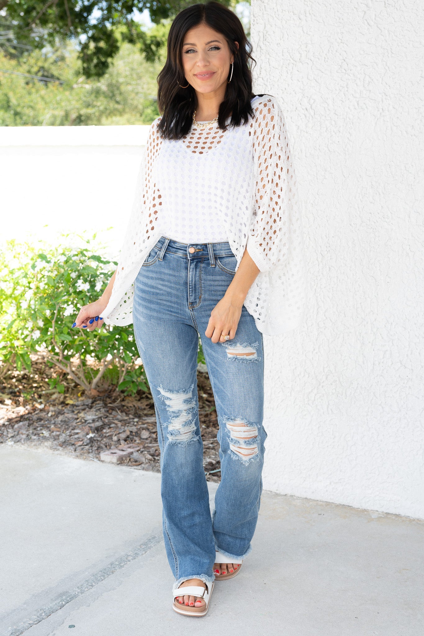 Judy Blue Keep Holding On High Rise Distressed Frayed Hem Bootcut Jeans