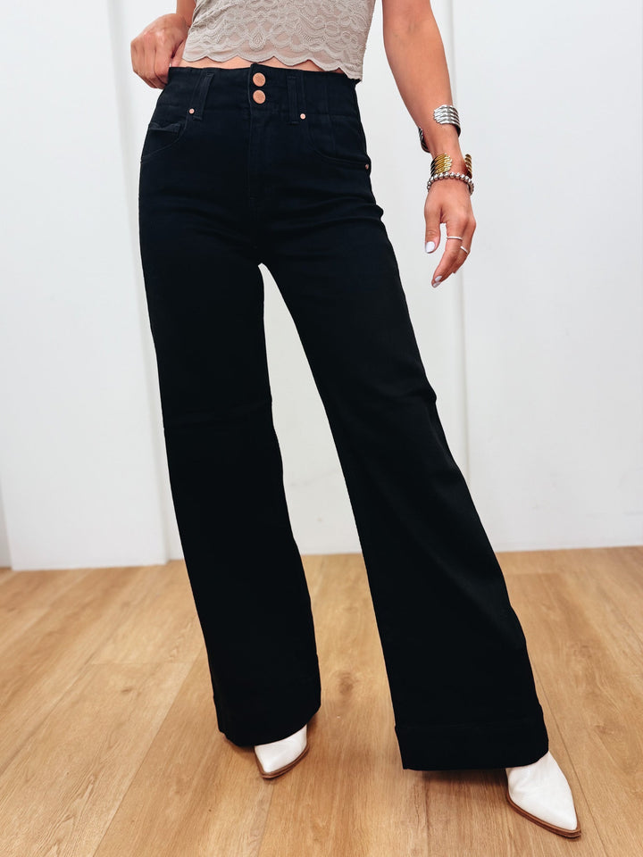 Make It Take It By Risen - High Rise Double Button Jeans - Black