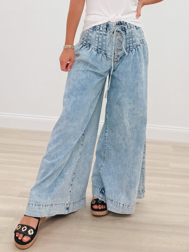 Flow State Pleated Wide Leg Pants - Denim