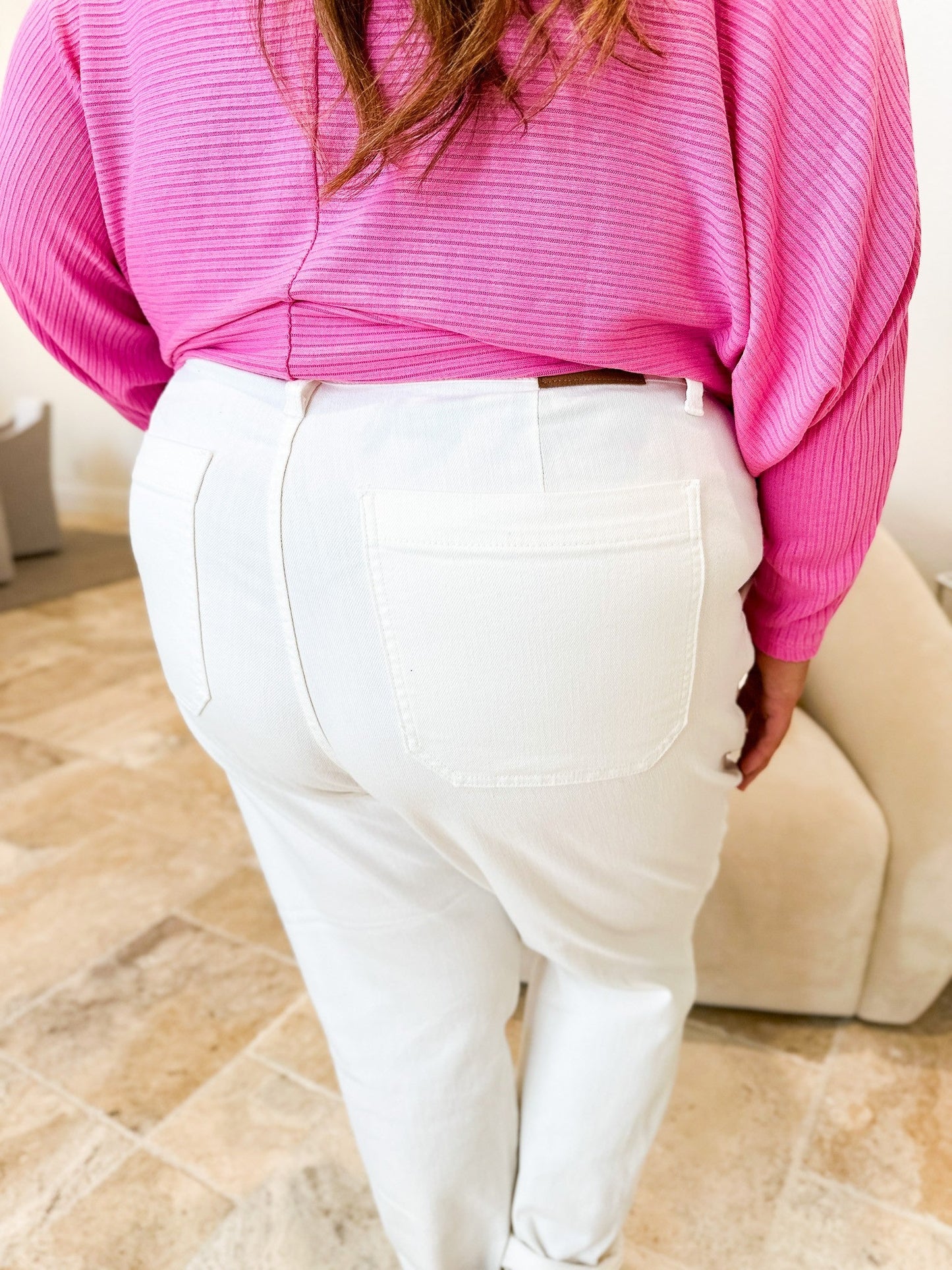 Judy Blue Icing On The Cake Cuffed Joggers - White