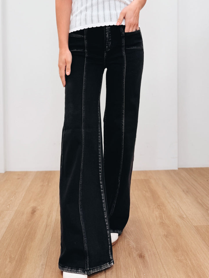 Got The Feeling By Risen - Mid Rise Wide Jeans - Black