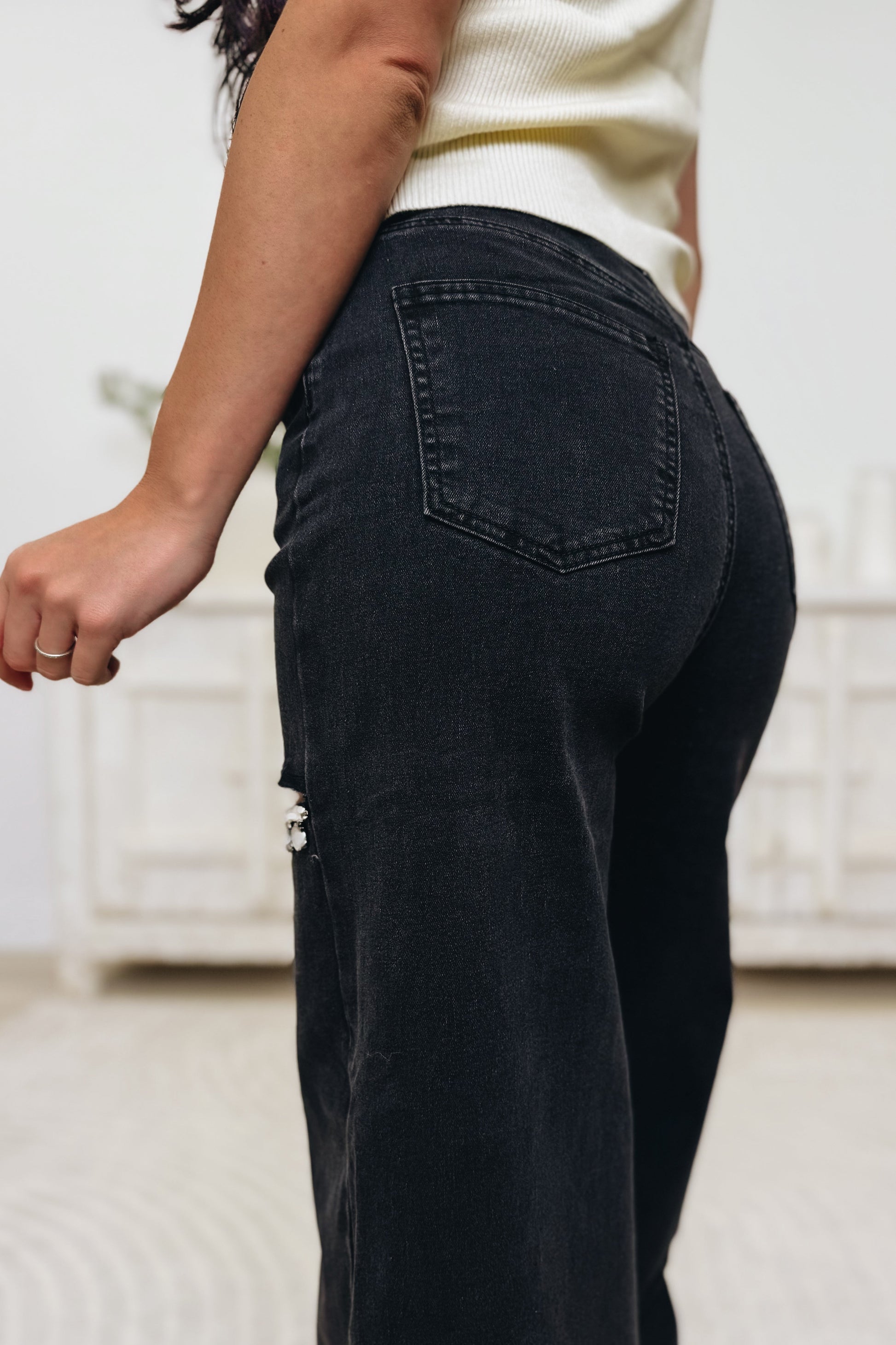 Crystal Cut By Blue B. - Mid Rise Crystal Slit Wide Leg Jeans - 2 Colors!