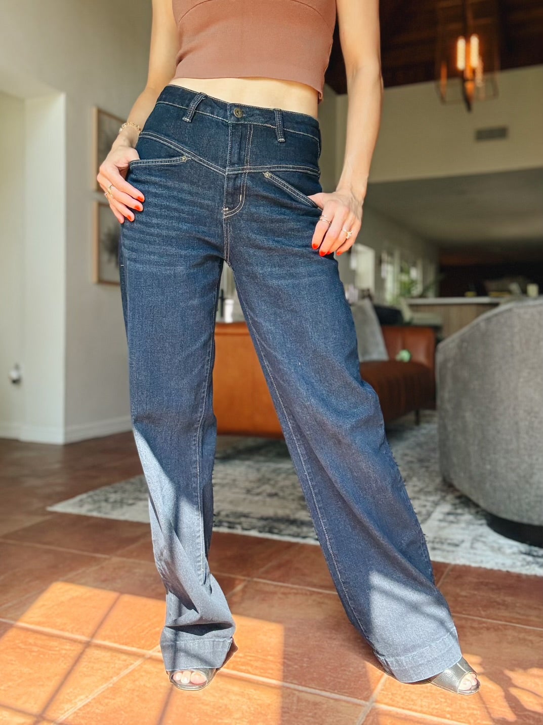 The Real Deal By Mica - High Rise Wide Leg Yoke Jeans