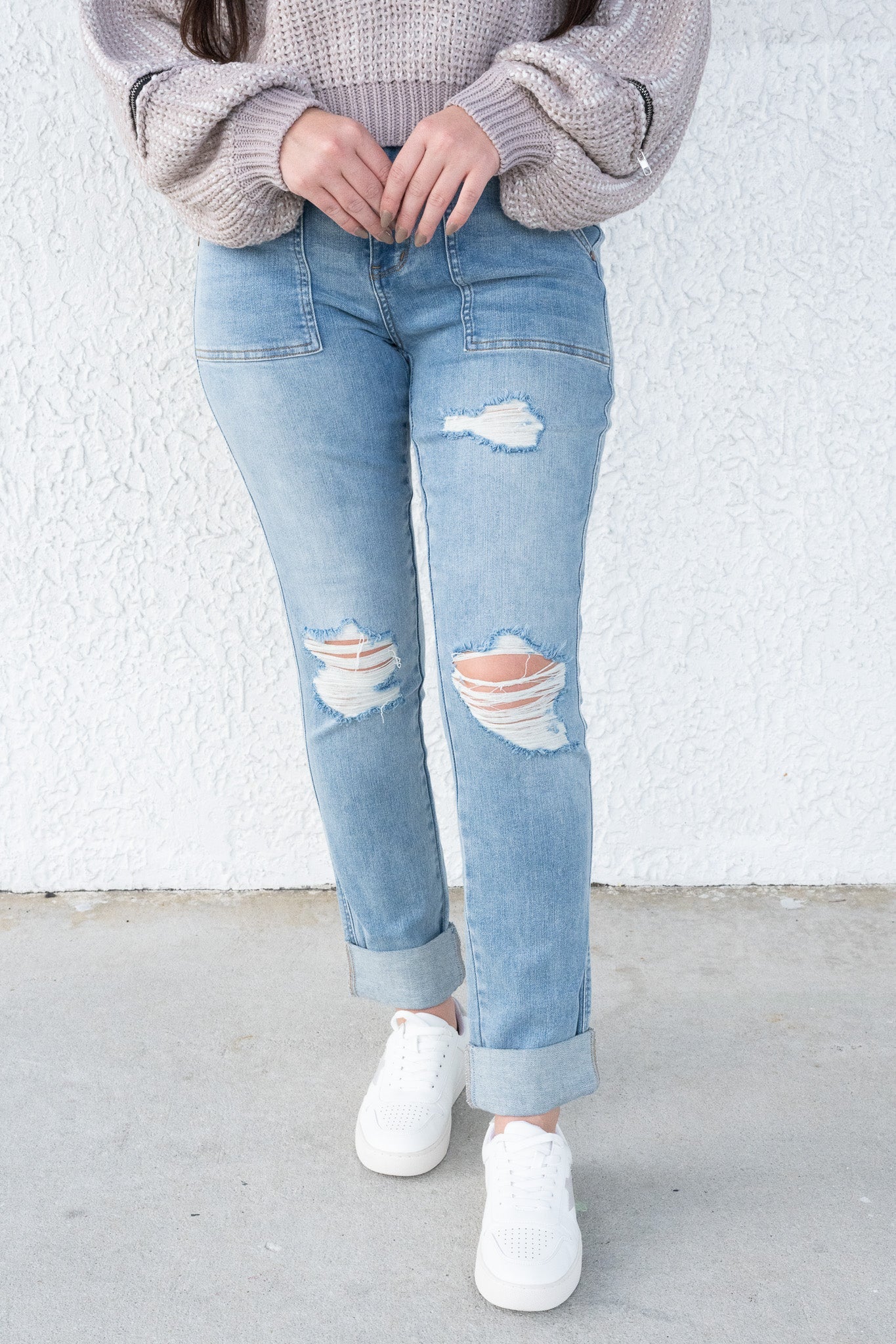 Globe Trotter By Judy Blue - High Rise Patch Pocket Destroy Boyfriend Jeans