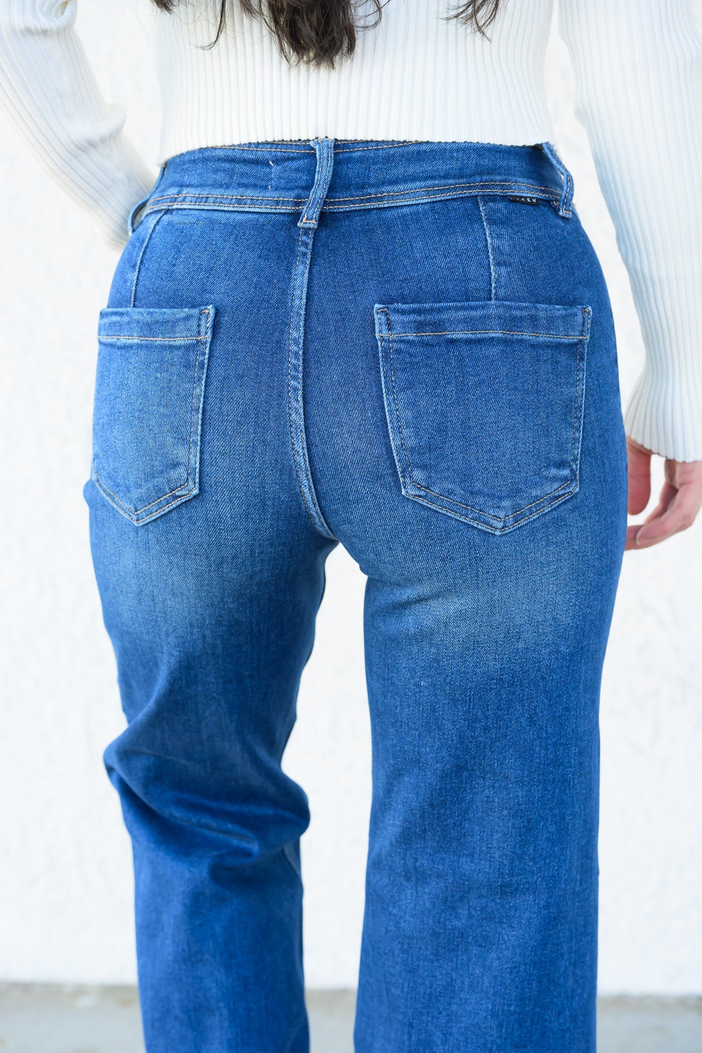 Hips Don't Lie By Risen - High Rise Tummy Control Crop Wide Leg Jeans- Dark
