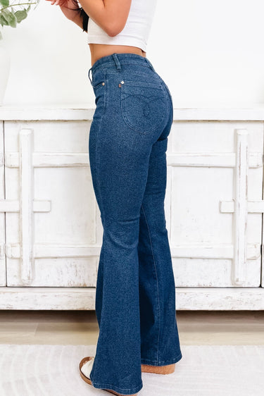 Center Of Attention By Judy Blue - High Rise Sparkle Flare Jeans - Dark - By Alexa Rae
