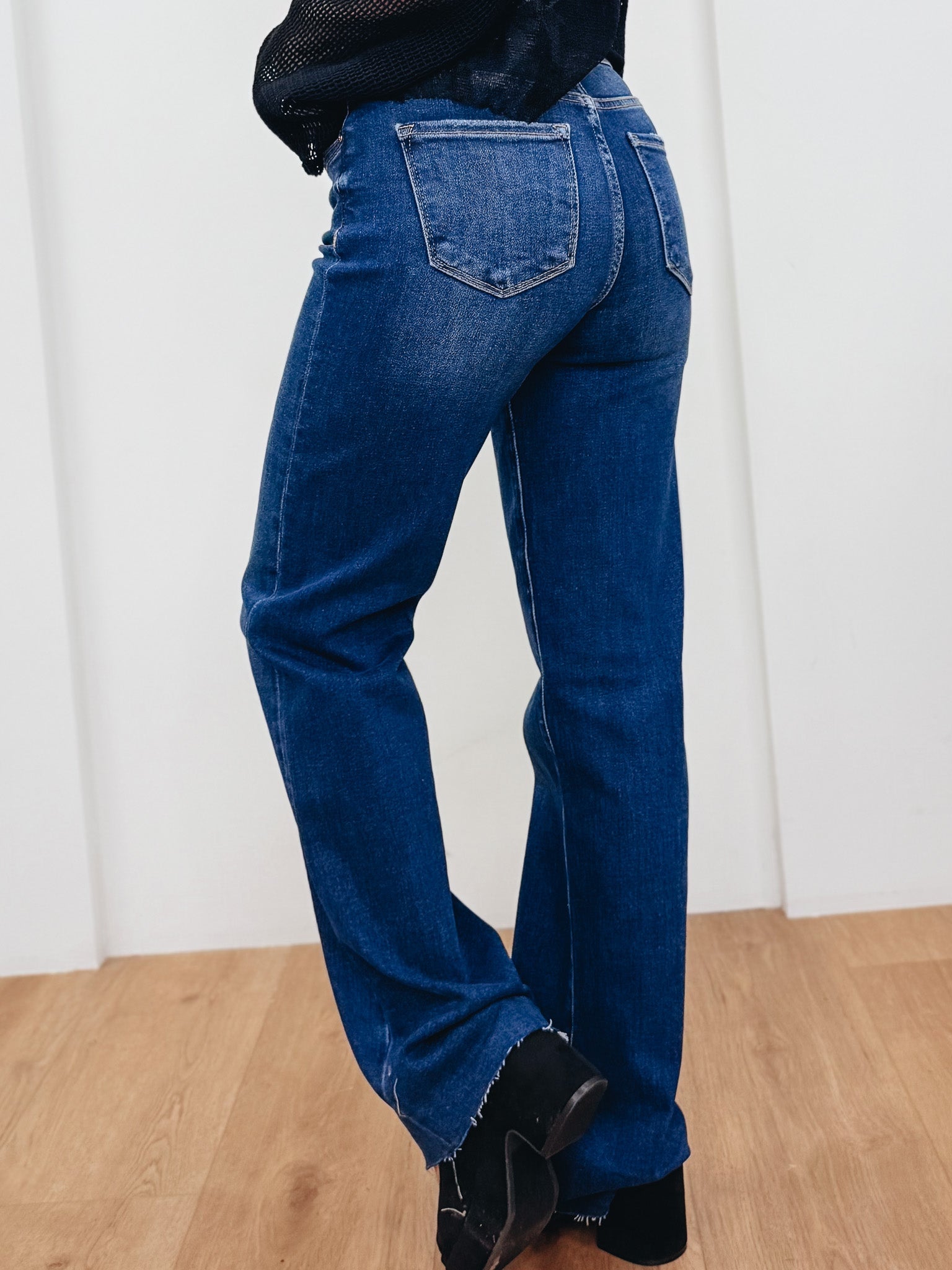 The Main Character By Risen - High Rise Tummy Control Straight Jeans - Dark