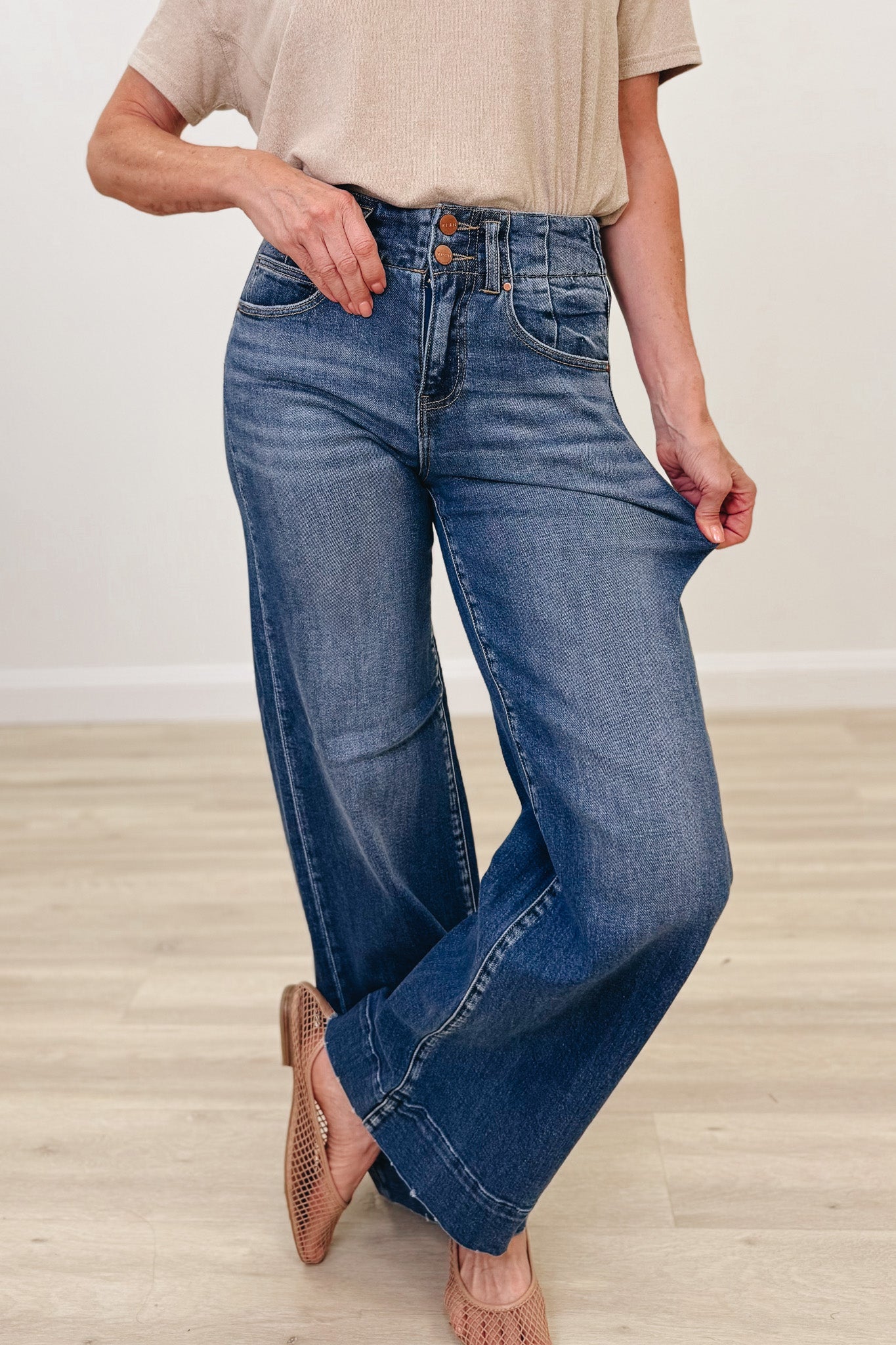 The Piper By Risen - High Rise-Ankle Wide-Seam Detailed Jeans - Dark