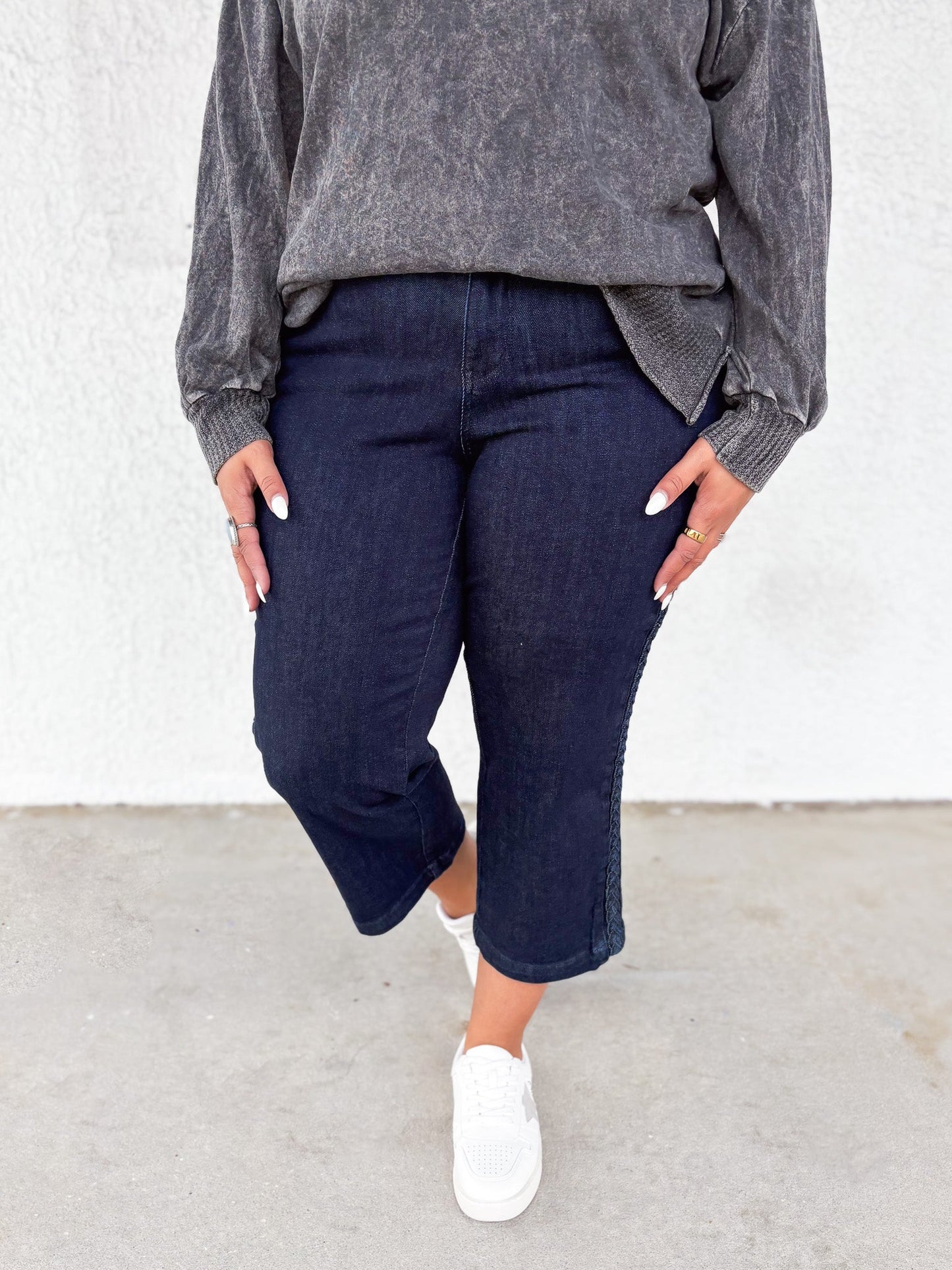 Weave With It By Judy Blue - High Rise Crop Wide Leg Jeans