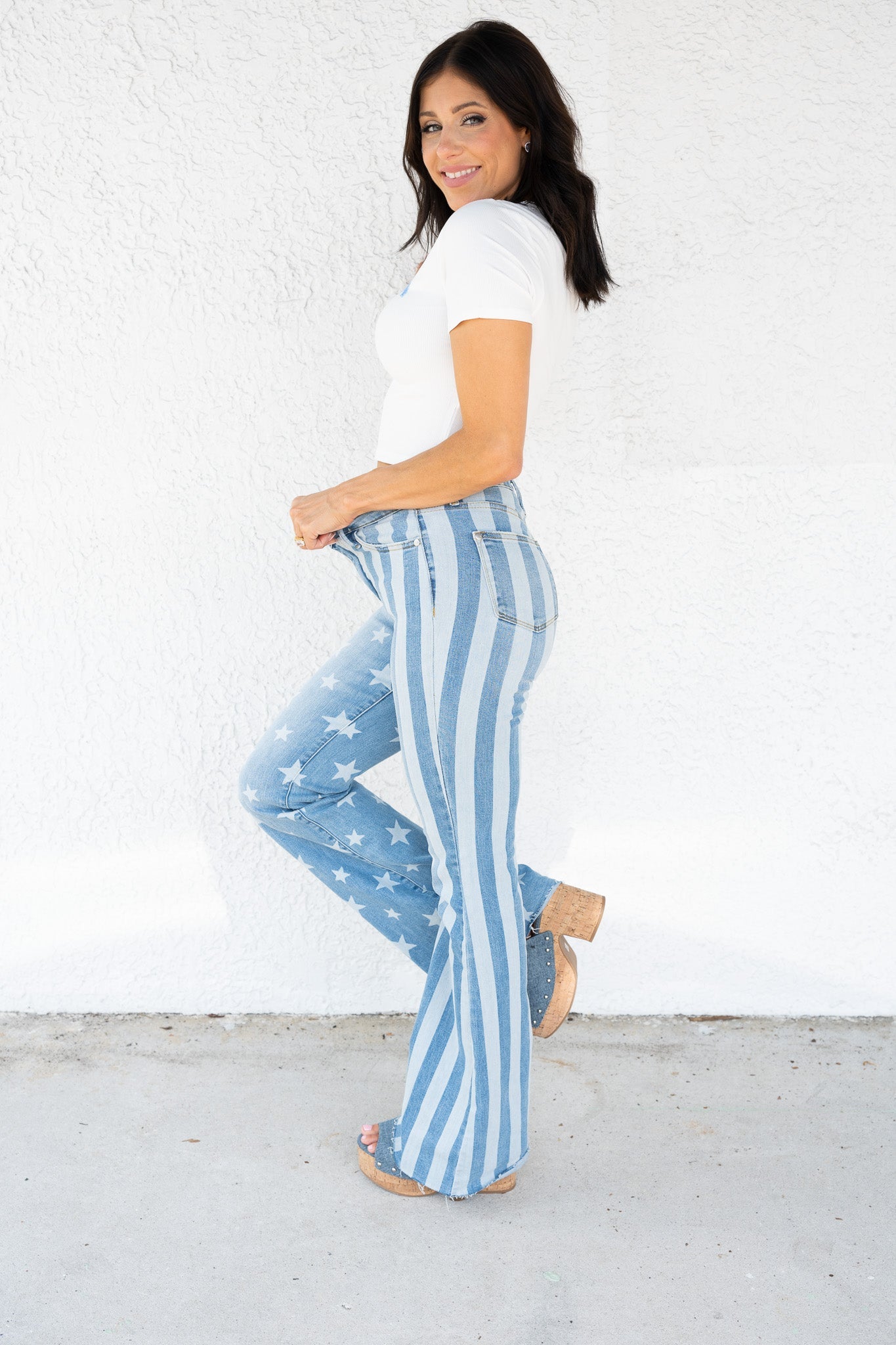 Judy Blue Born In The USA Bleach Flare Jeans