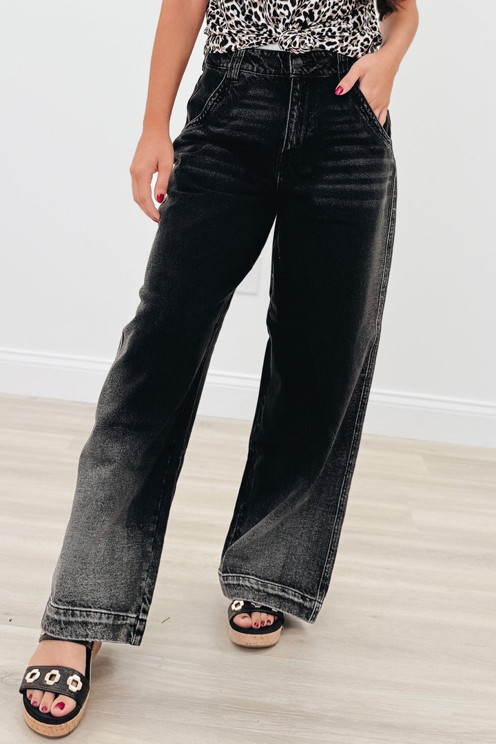 Backstage Babe By Cello - Mid Rise Y2K Skater Ombre Jeans - Black