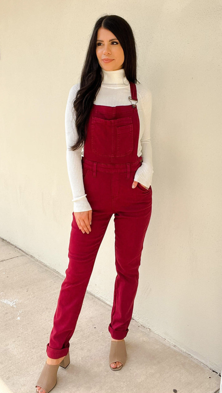 Judy Blue Work It Overalls - Maroon