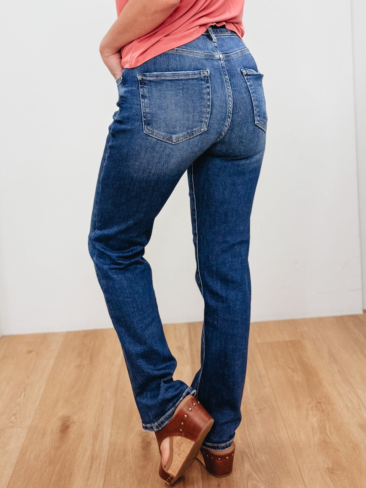 Street Hustler By Risen - High Rise Tummy Control Ankle Straight Jeans - Dark