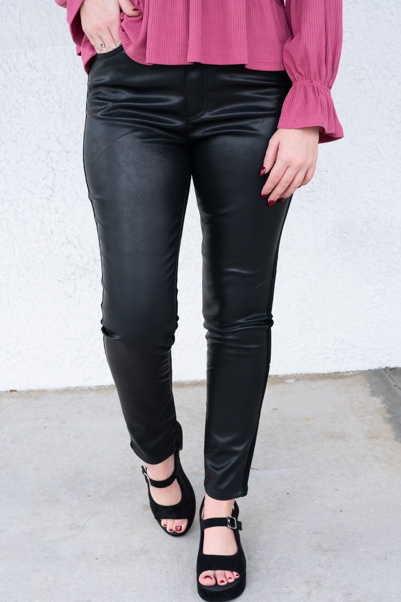 Half The Fun By Judy Blue - High Rise Faux Leather & Denim Skinny Jeans
