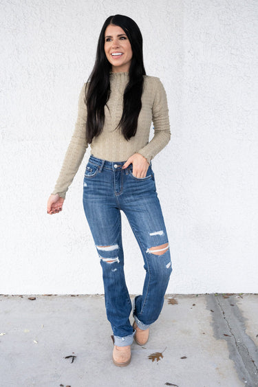 Crushing It By Lovervet - Raw Hem Bootcut Jeans