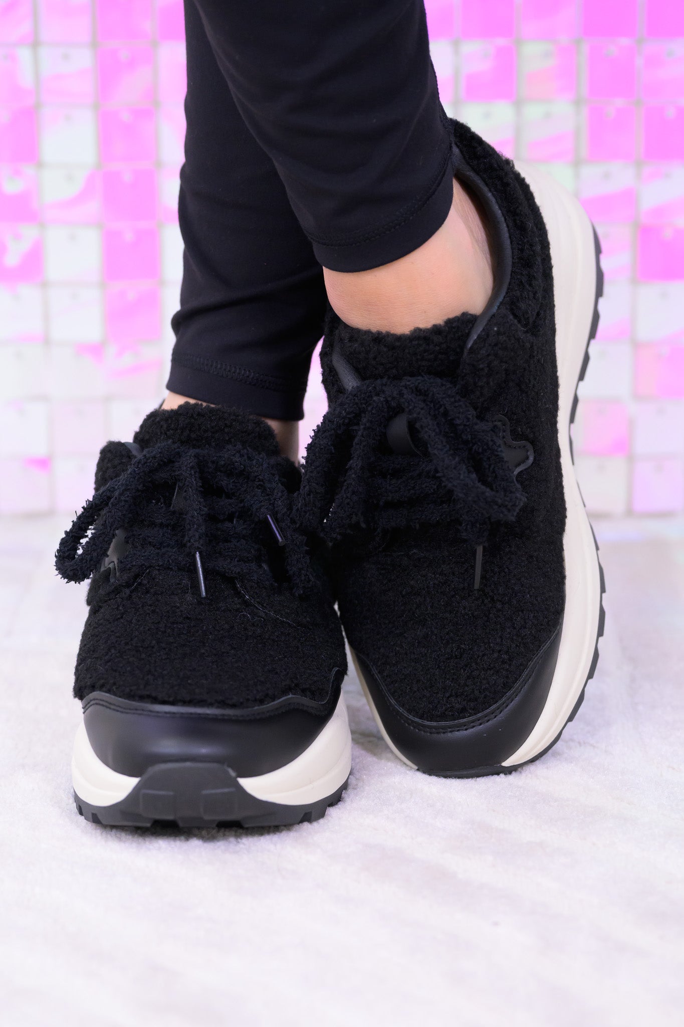 Teddy Bear Furry Sneakers - Black
