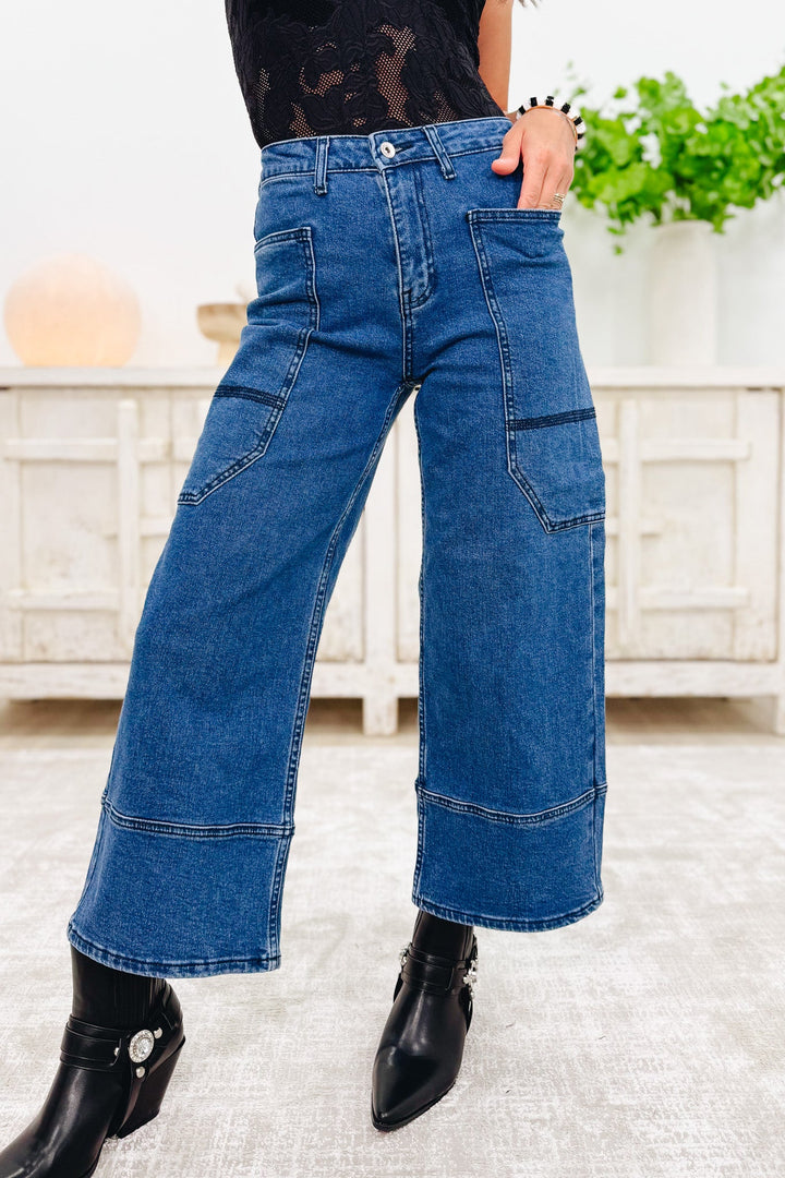 Unique Apparel By Saige Denim - Wide Leg Utility Jeans - Dark