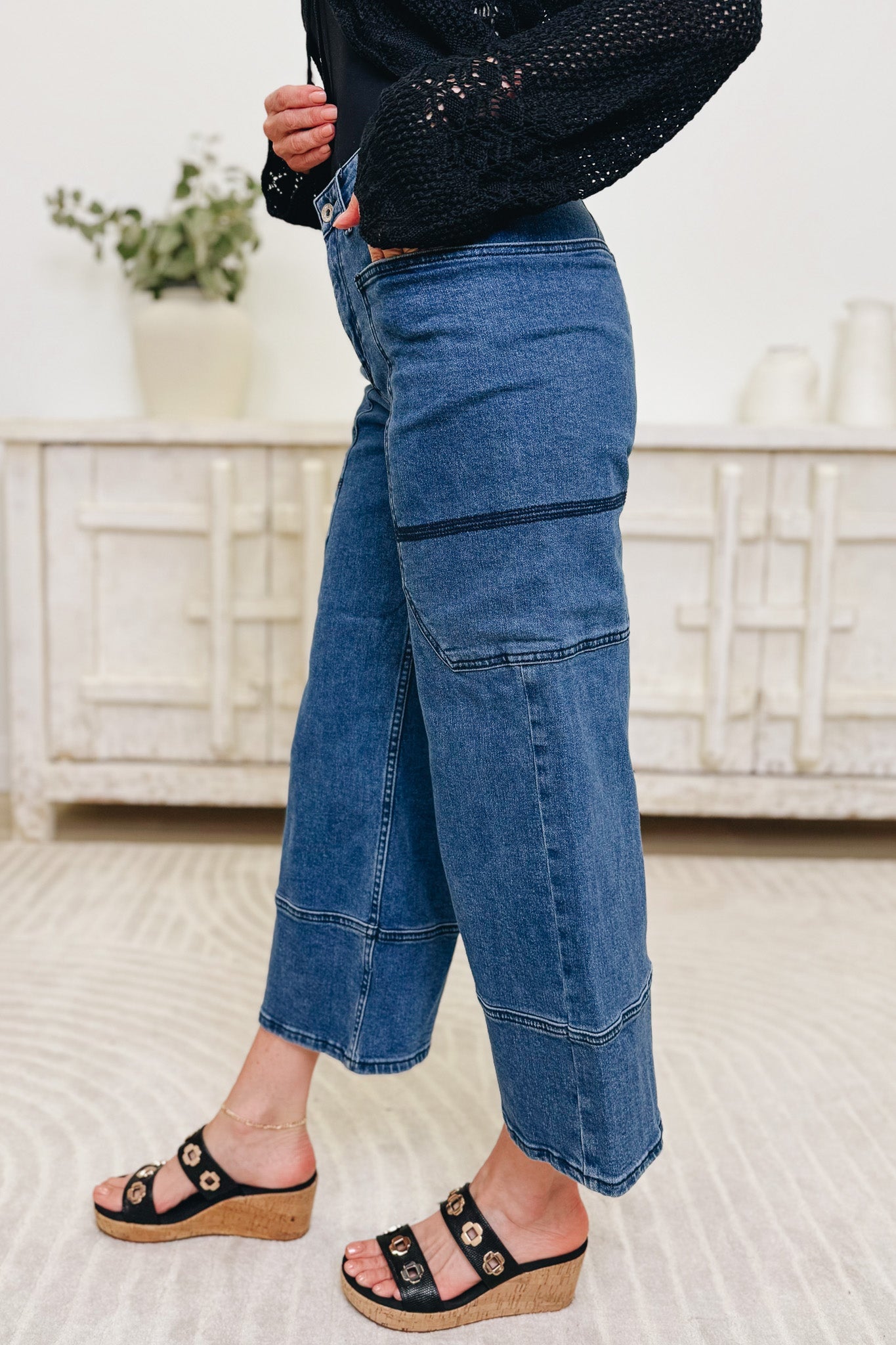 Unique Apparel By Saige Denim - Wide Leg Utility Jeans - Dark