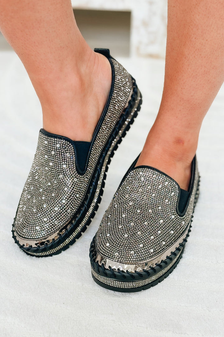 Brittany Slip On Rhinestone Sneakers - Black