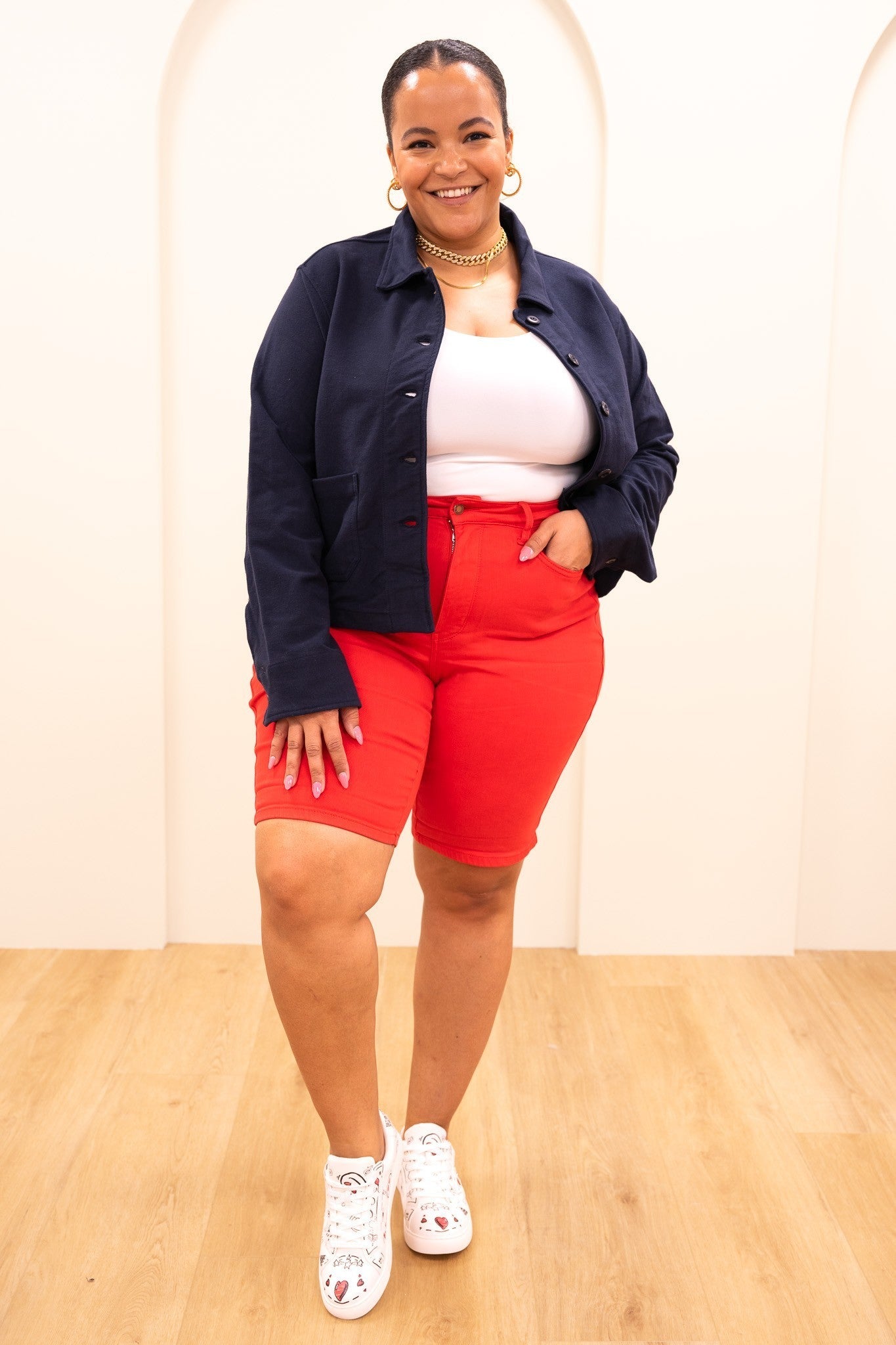 Judy Blue Babe Watch High Rise Tummy Control Bermuda Shorts - Red *JB