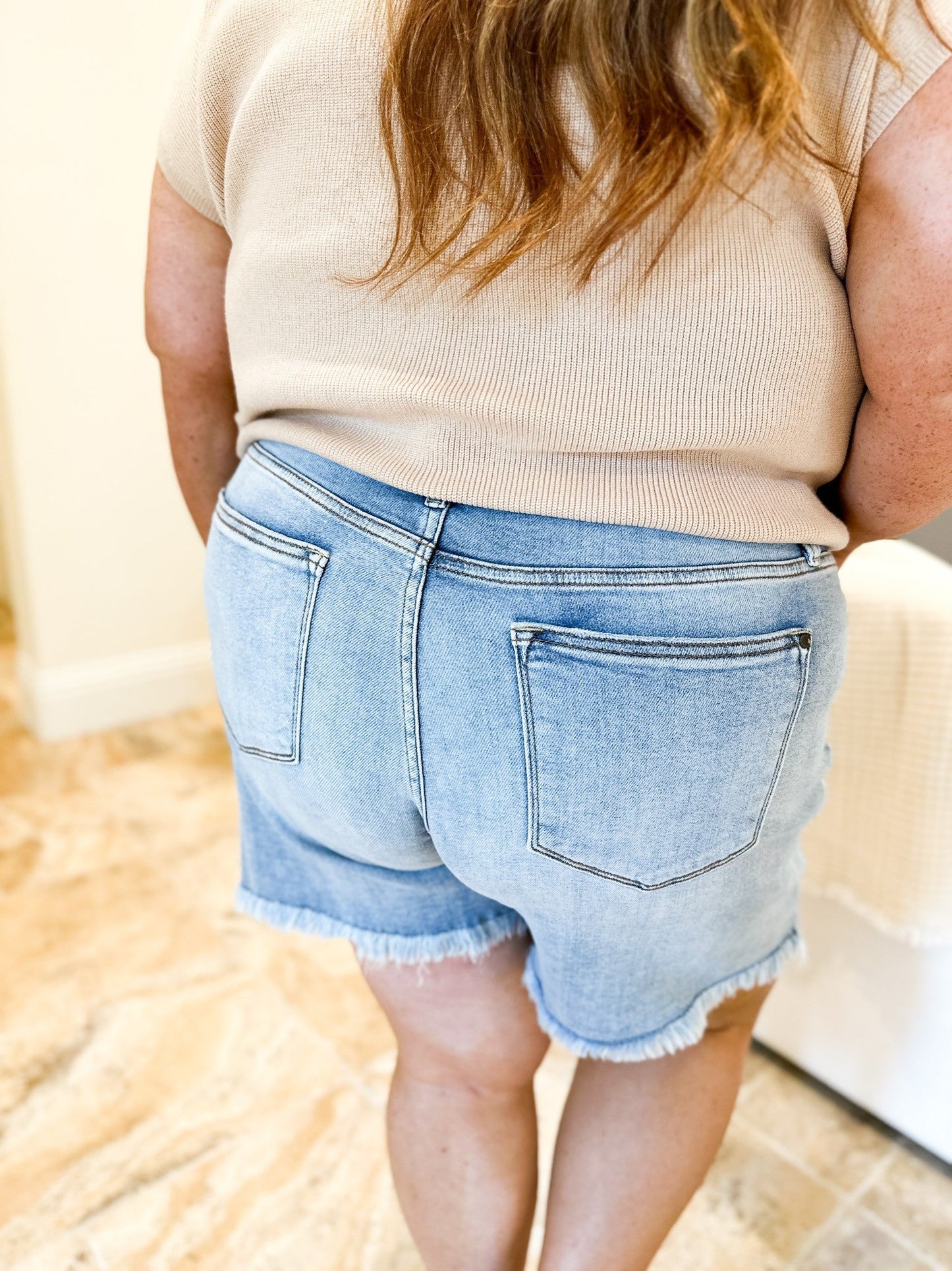 Judy Blue Boardwalk High Rise Frayed Hem Cut Off Dad Shorts