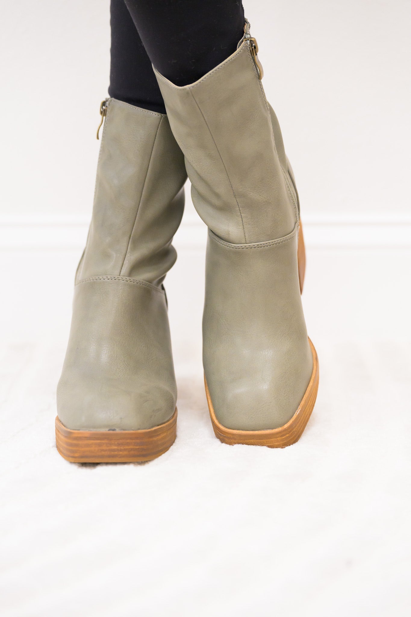 Foster Platform Chunky Toe Ankle Booties - Moss