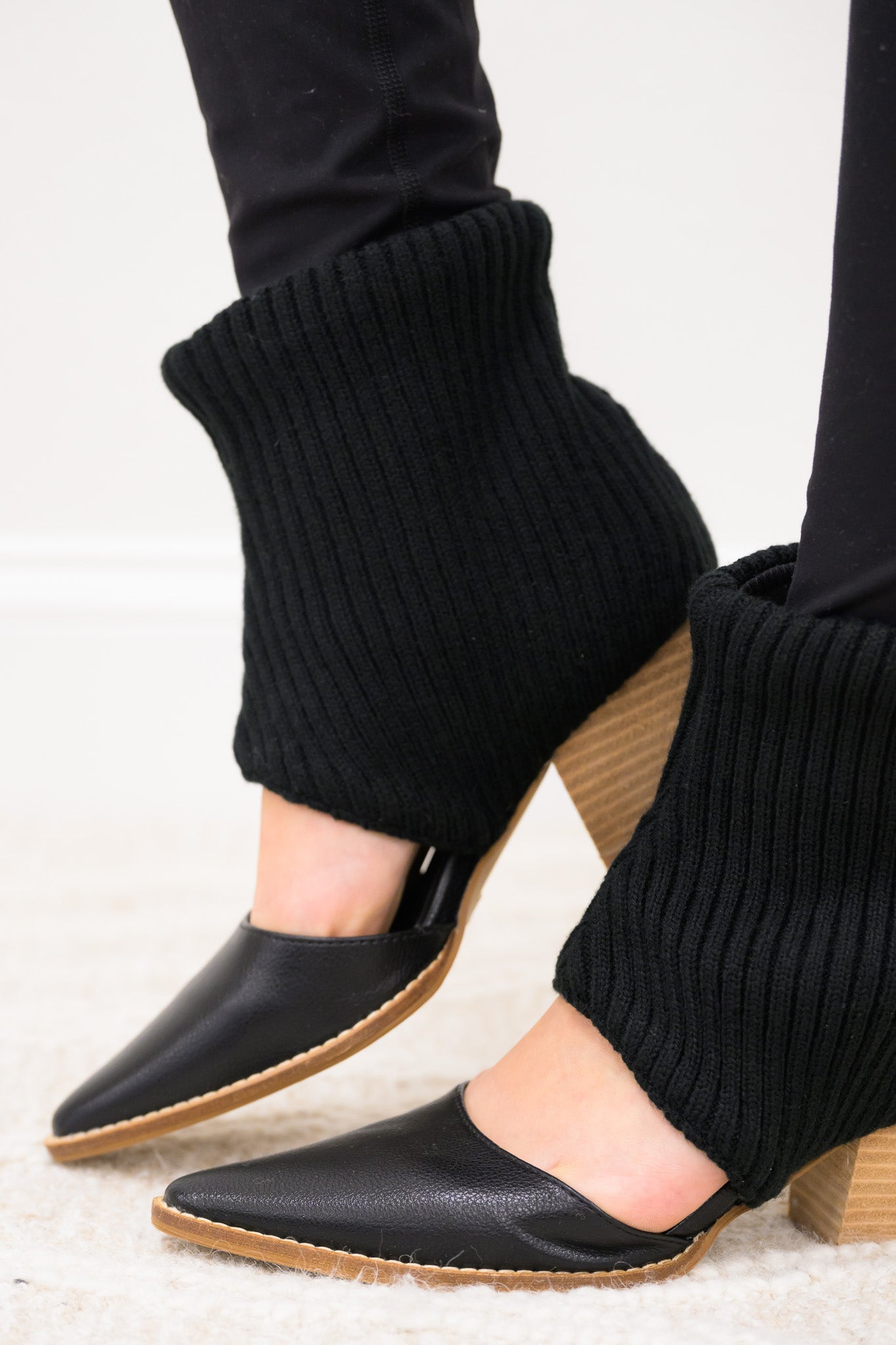 Magnolia Cut Out Chunky Knitted Cuff Ankle Booties - Black