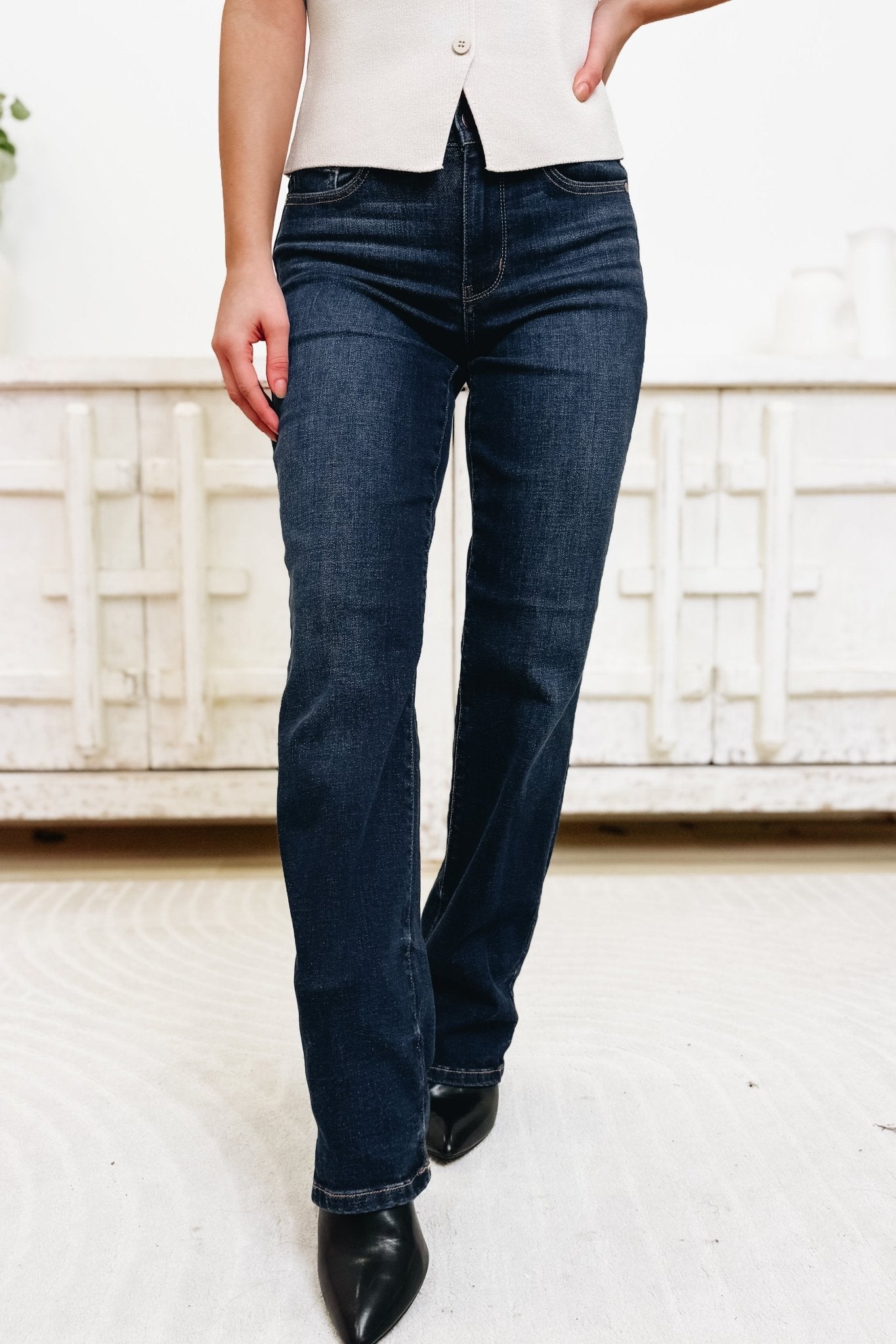 Eyes On You By Judy Blue - Mid Rise Straight Jeans - Dark - By Alexa Rae