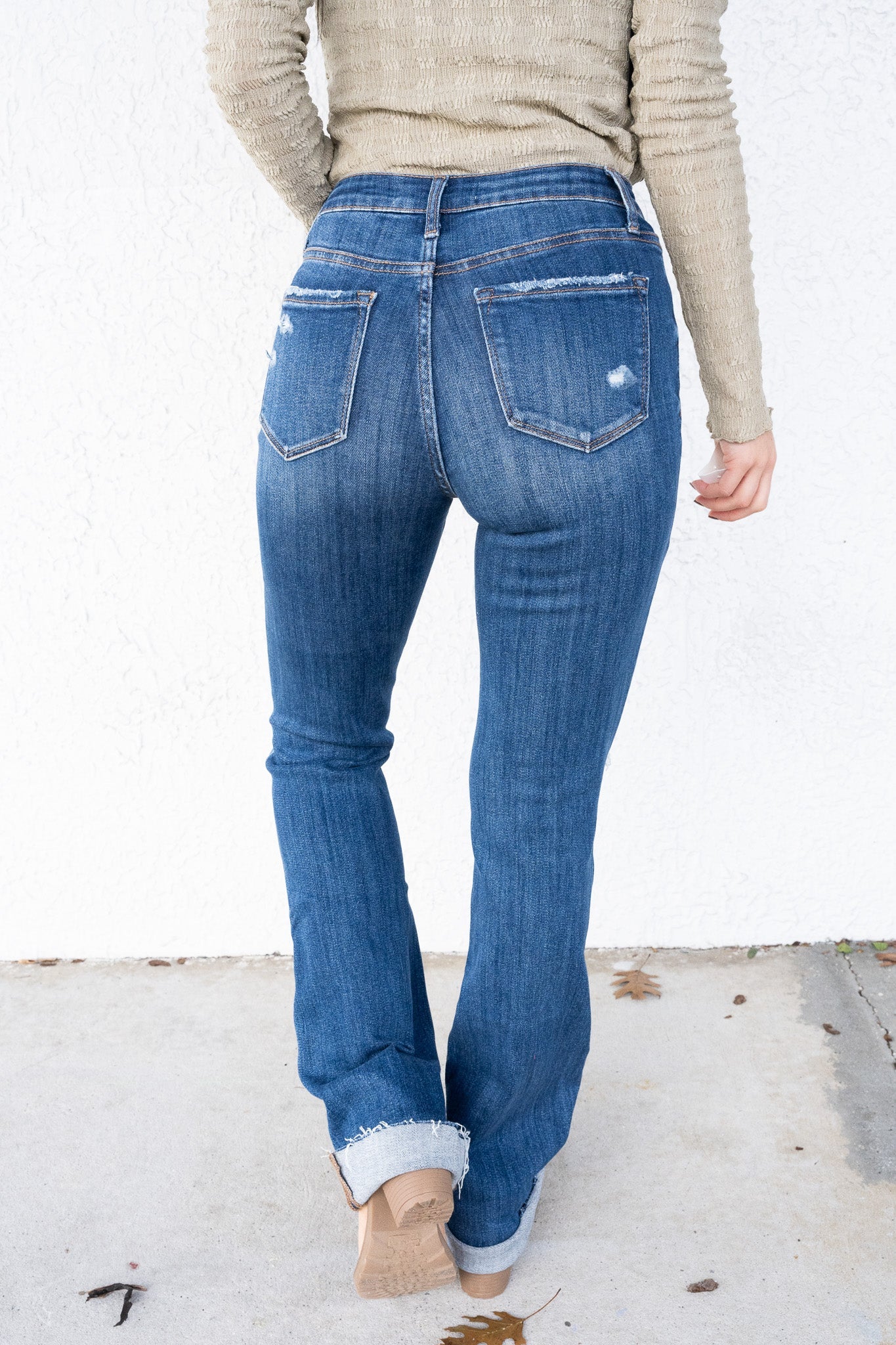 Crushing It By Lovervet - High Rise Raw Hem Bootcut Jeans