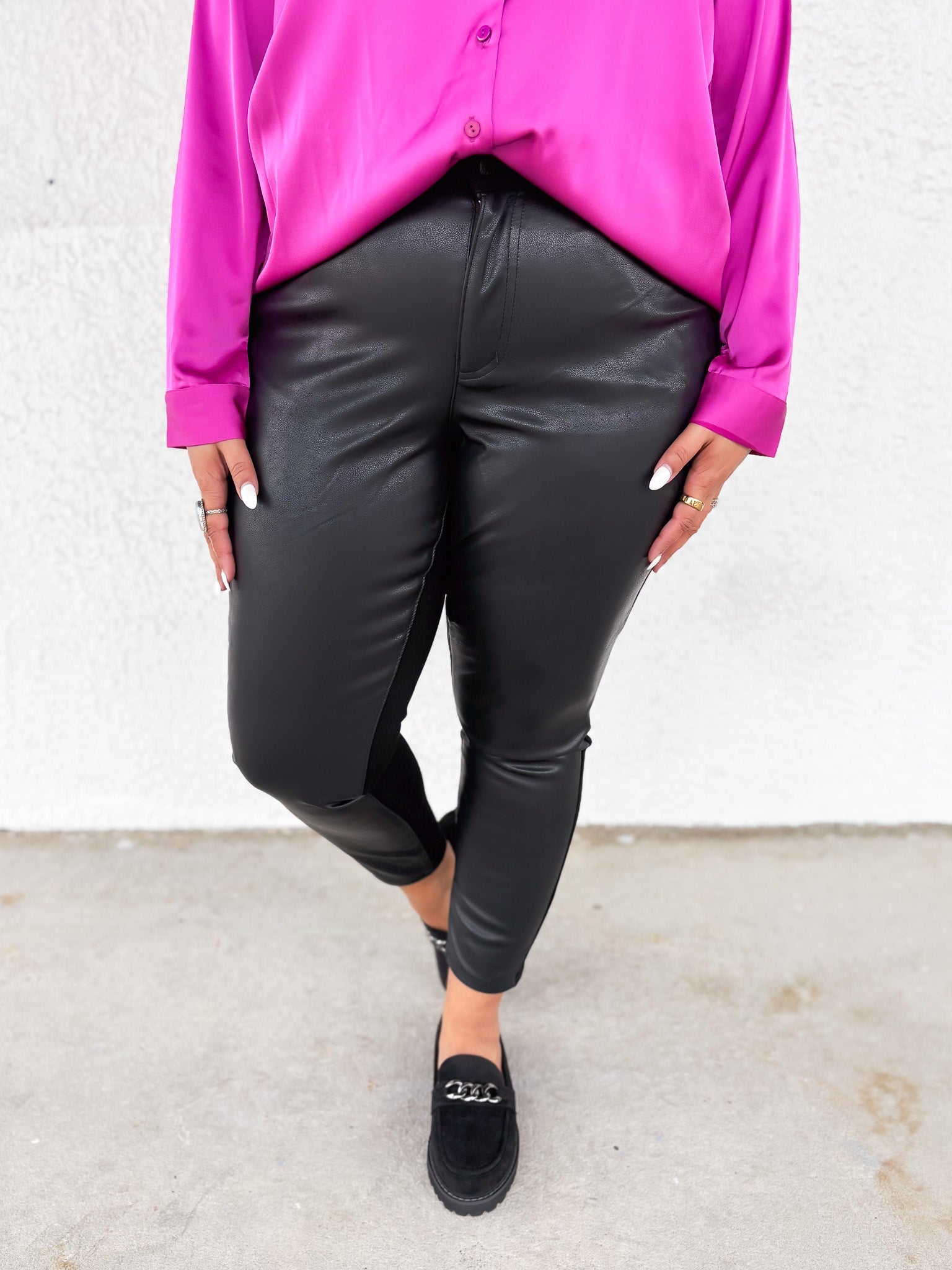 Half The Fun By Judy Blue - High Rise Faux Leather & Denim Skinny Jeans