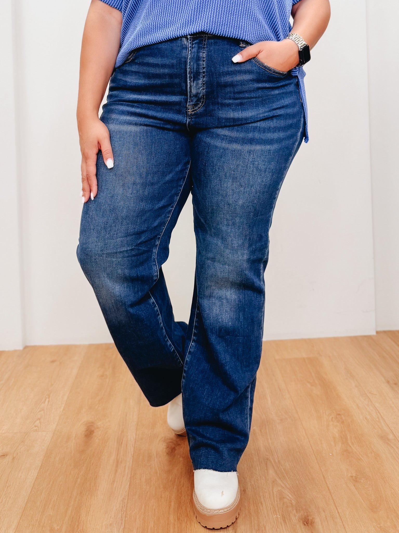 The Main Character By Risen - High Rise Tummy Control Straight Jeans - Dark