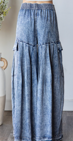 The Forever Flow Pleated Wide Leg Pants - Dark Denim