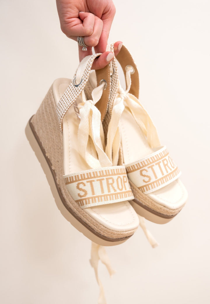 Soda Times City Embroidered Wedge Heel - Bone Natural