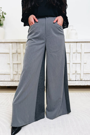 Flip Side To Pinstripe Pants - Grey - By Alexa Rae