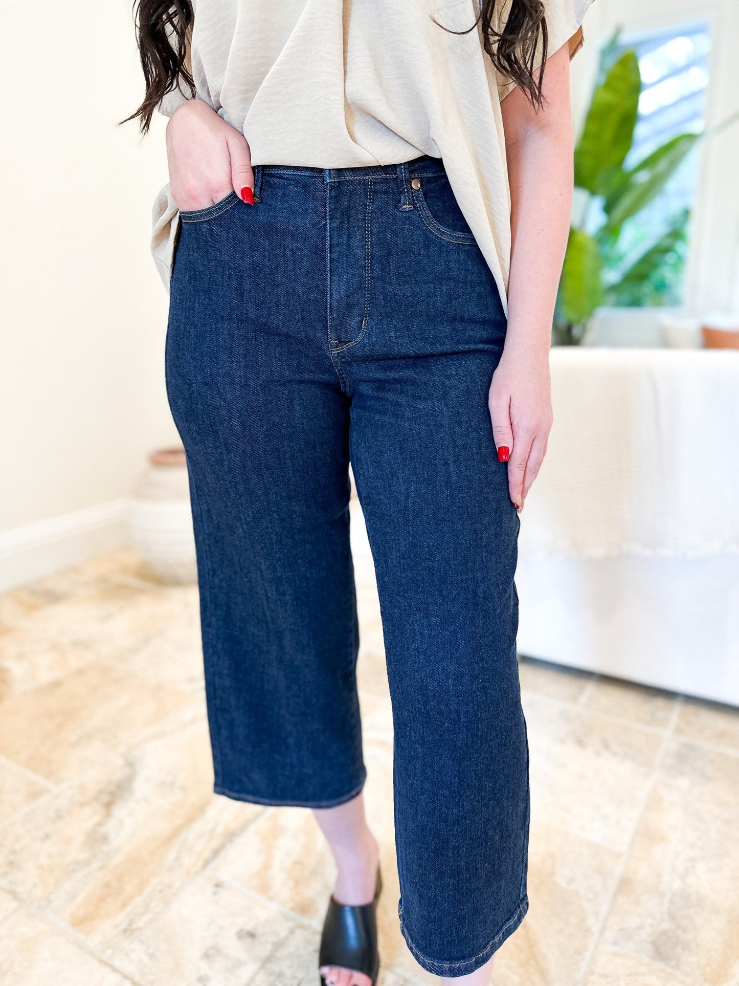 Judy Blue Cute As A Button High Rise Tummy Control Crop Wide Jeans