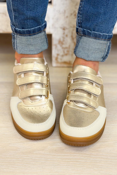 Gana Velcro Strap Casual Sneakers - Gold - By Alexa Rae