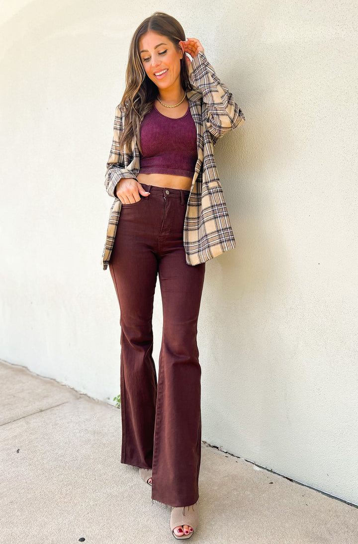 Judy Blue Tummy Control Flare Jeans - Espresso